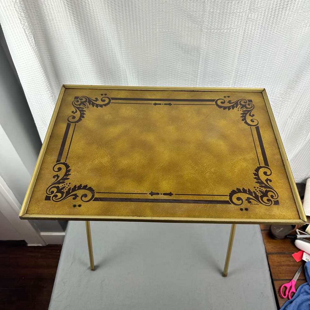 VTG Set of 2 LAVADA Mid Century Modern Metal TV Tray Tables Folding Faux Wood F4